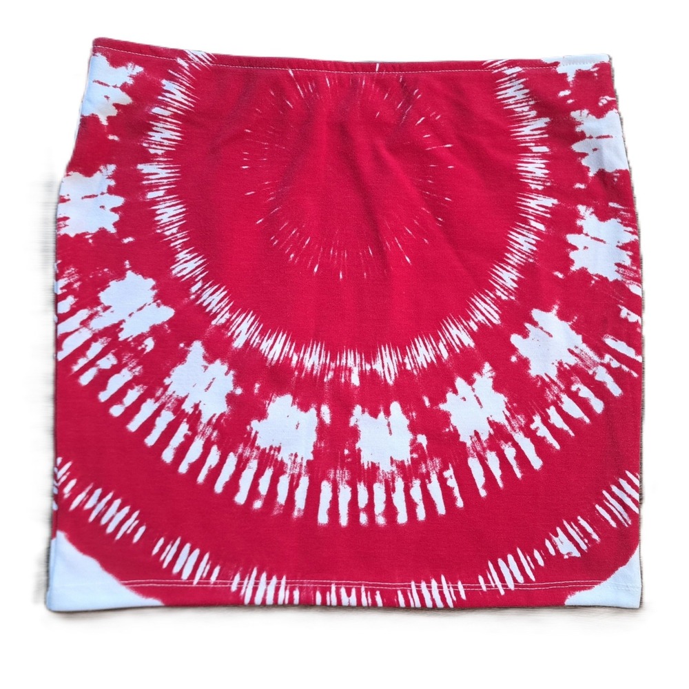 Color Story Red White Mini Skirt Tie Dye Sunburst Bodycon‎ Stretch Size Small